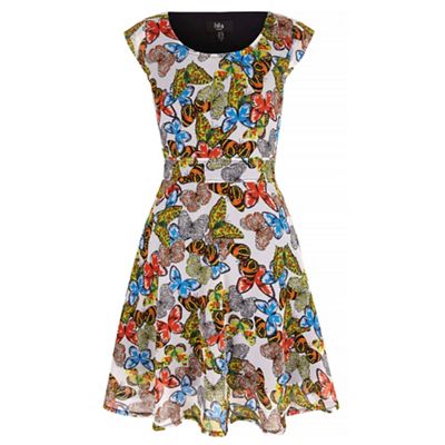 Yumi Multicoloured Mixed Butterfly Print Skater Dress